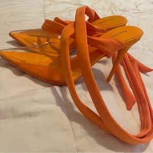 Orange summer heels with thick lace! Size 7 women’s